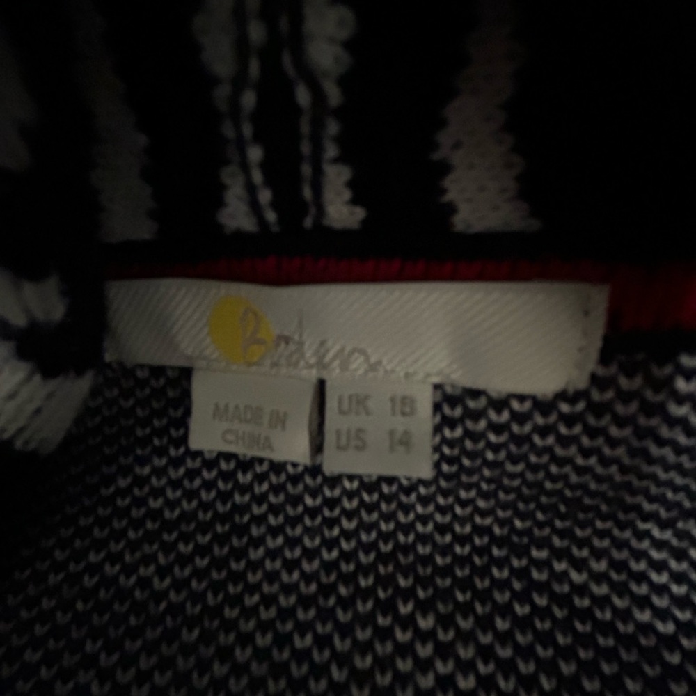 Boden Navy and White Fringed Jacquard Open Topper Cardigan - Picture 9 of 9